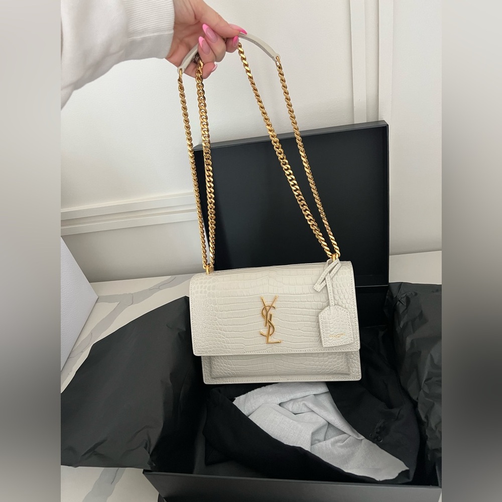 YSL SAINT LAURENT SUNSET MEDIUM IN CROCODILE-EMBOSSED LEATHER